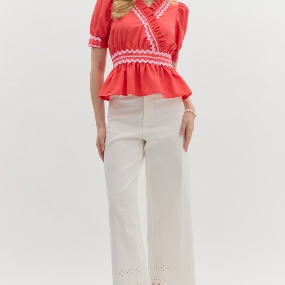 ENTRO RED RUFFLE PEPLUM TOP - Picture 4 of 7